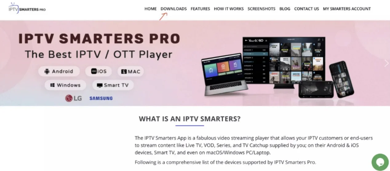 IPTV Smarters Pro download menu